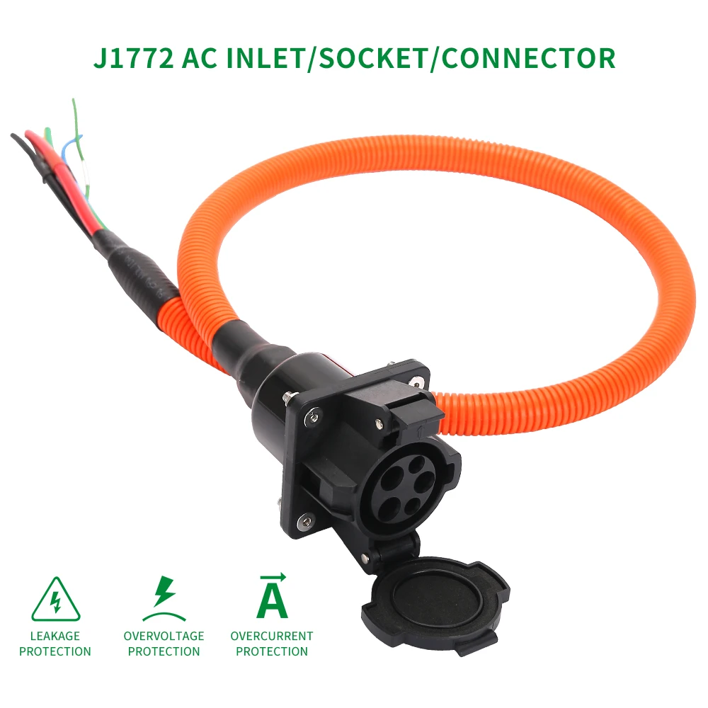 

16A 32A 50A J1772 AC inlet/socket/connector with 1m UL/TUV cable single phase Level 2 for EV/Electric Car chargingin stock