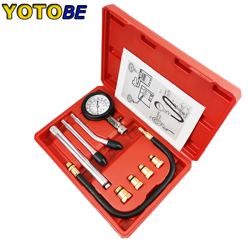 Gasoline Engine Compression Tester Car Pressure Gauge Tester Meter Auto Petrol Gas Engine Cylinder with M10 M12 M14 M18 Adapter