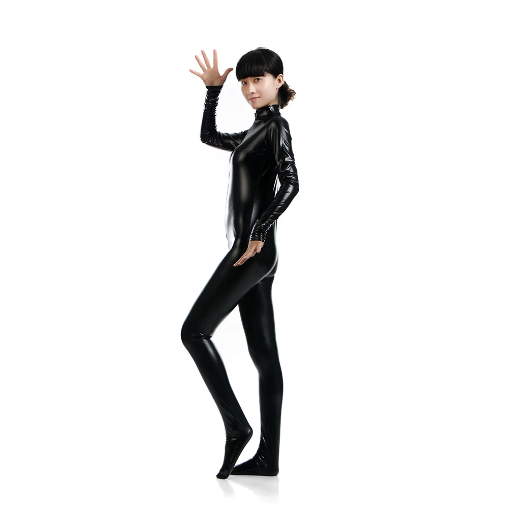 2021 freies verschiffen body metallic Shiny Rosa frauen Unitard Catsuits Metallic Footed Zipper Zentai Bodysuit können Anpassen