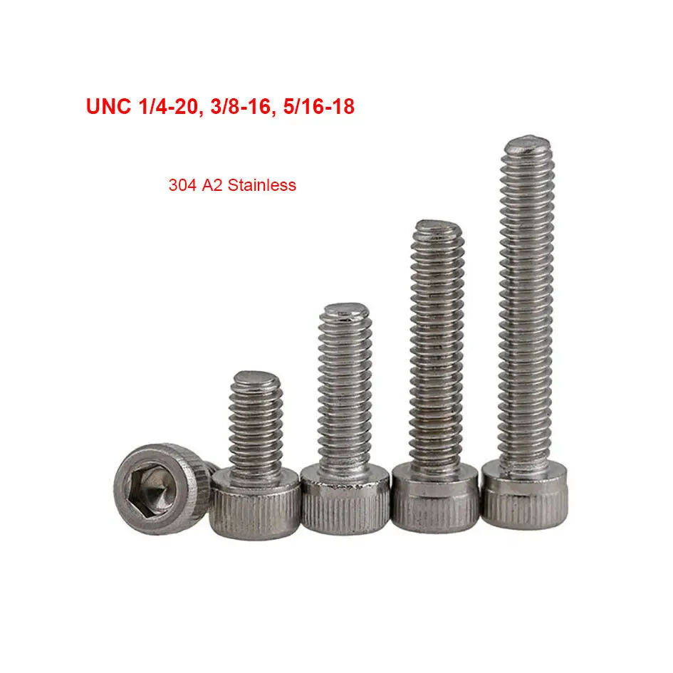 2Pcs-5Pcs Hex Hexagon Socket Head Cap Screw US Standard 304 Stainless Steel Allen Bolts 1/4-20 3/8-16 5/16-18