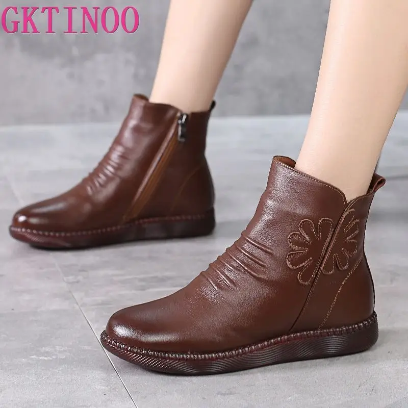 GKTINOO Genuine Leather Women Boots 2024 Winter Natural Wool Fur Genuine Leather Women Snow Boots Large Size Women Winter Shoes