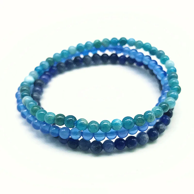 3pcs / Set Natural Stone Beads Women Girls Yoga Bracelet Sets 18-18.5 CM Nature Lapis Sodalite Blue agates Jewelry For Her #4