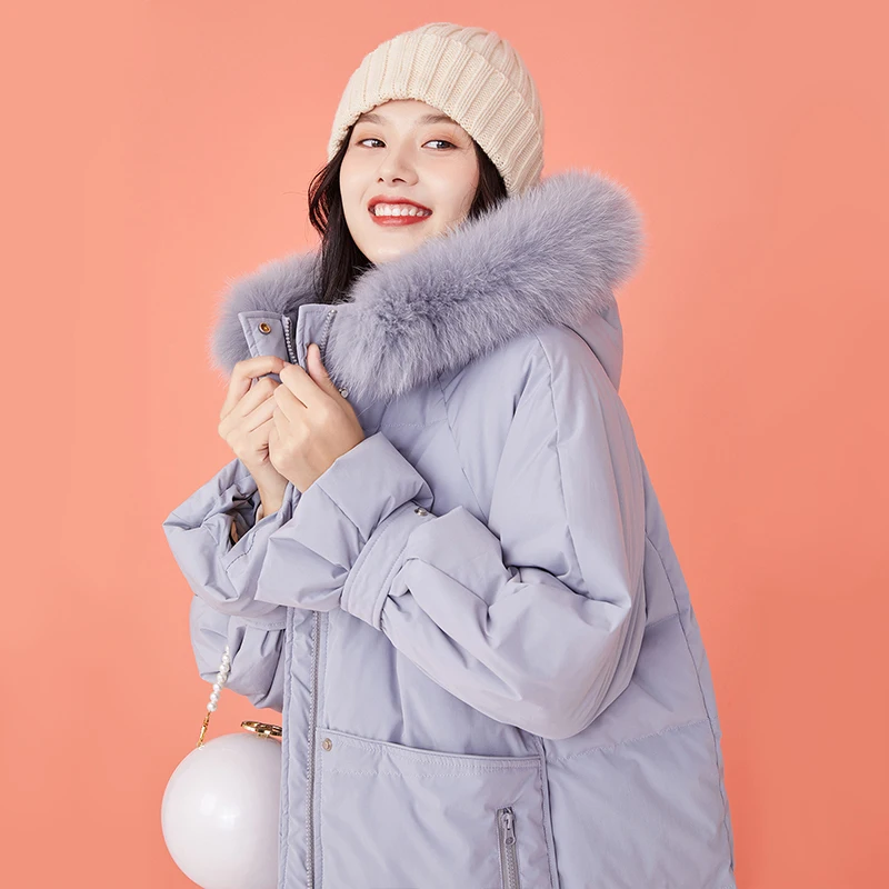 ARTKA 2020 Winter New Women Down Jacket Fashion Casual 4 Colors 90% White Duck Down Coat Big Fox Fur Collar Long Parka ZK22008D