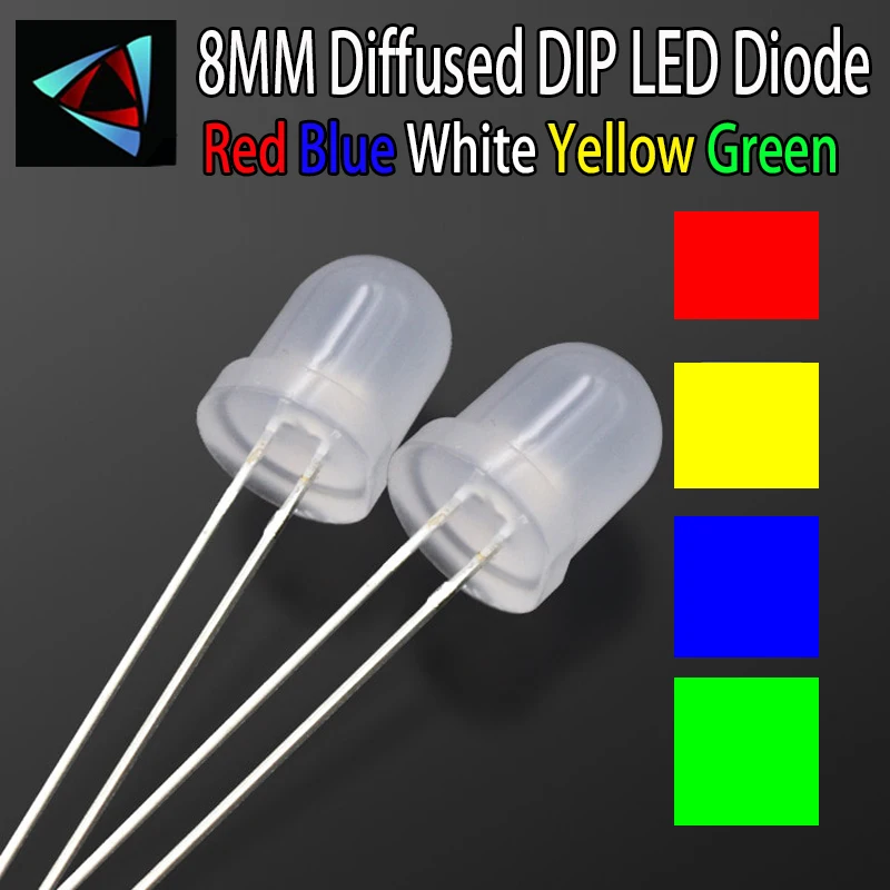 20pcs 8mm LED Diffused Diode Light Wide Angle Round red yellow blue green white warm Emitting Diode Lamp Electronics Components