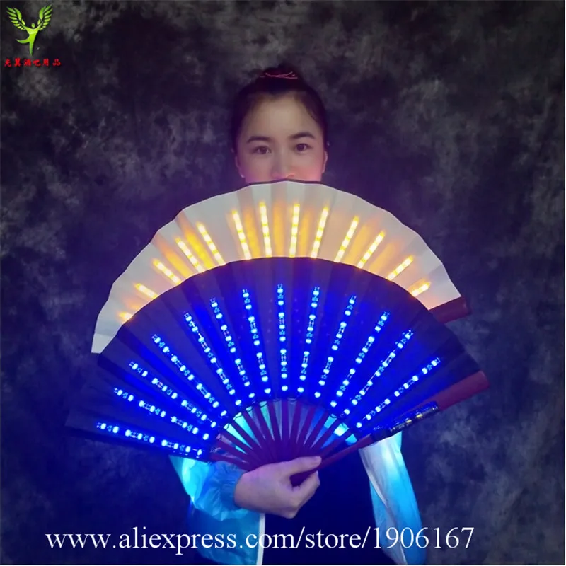 16pcs Colorful Led Luminous Folding Fan Led Light Up Stage Performance Props Music Festival Party Event Led Illuminated Fan