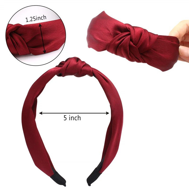 2022 Female Bezel Head Silk Headband for Women Solid Color Wide Hair Hoop Hairband Cross Knot Hair Band Headbands