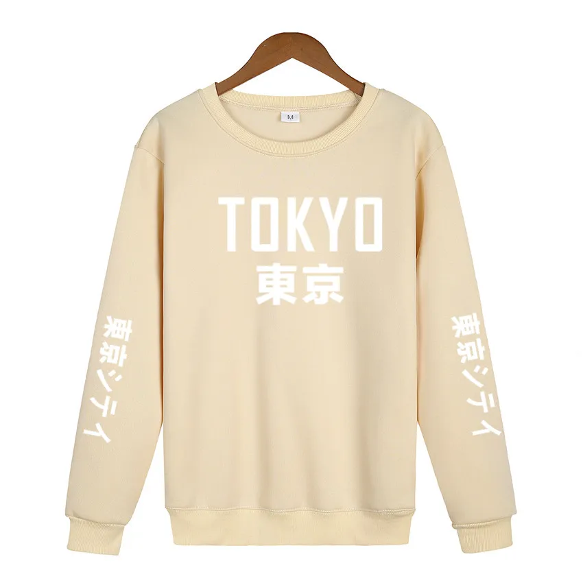 Japanese Hip Hop Harajuku Hoodies Sweatshirt Tokyo Printing Unisex/Men  White Brand Pullovers Winter Autumn Crewneck Clothing