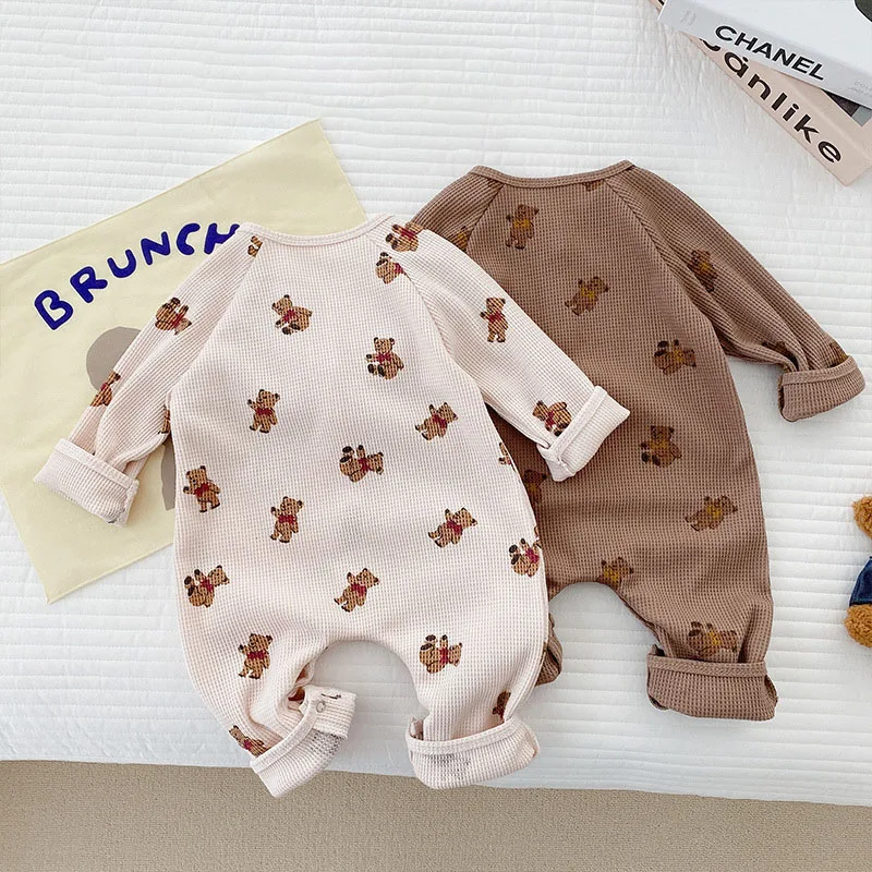 MILANCEL Autumn New Baby Rompers Toddler Bear Jumpsuits Boys Outfit Waffle Rompers