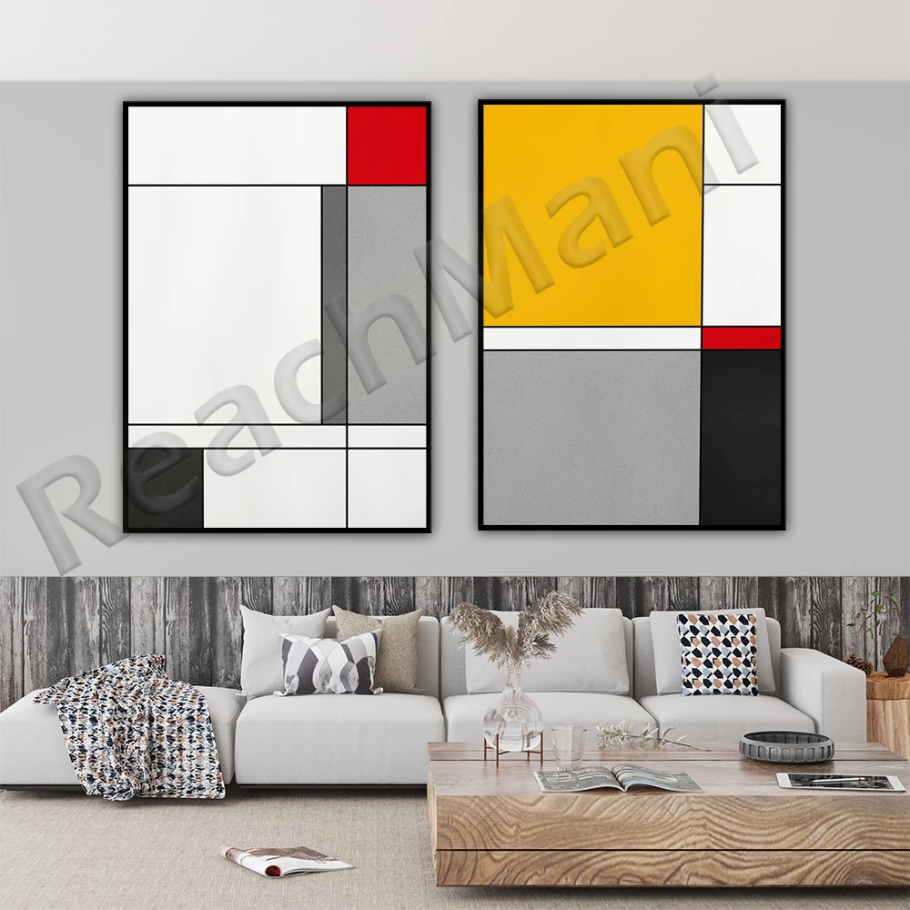 الحديثة هندسية مجردة للطباعة جدار الفن يطبع أصفر أحمر أسود كبير جدار الفن باوهاوس الملصقات الحد الأدنى الفن