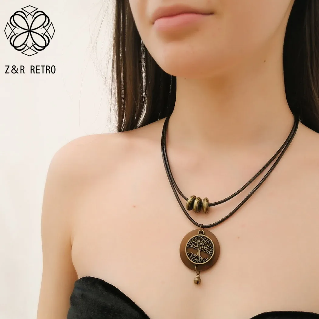 Wood Tree of Life Neck Choker Vintage Necklace Goth Chains Suspension Pendants 2022 Costume Jewelry for Women Collar Accessories