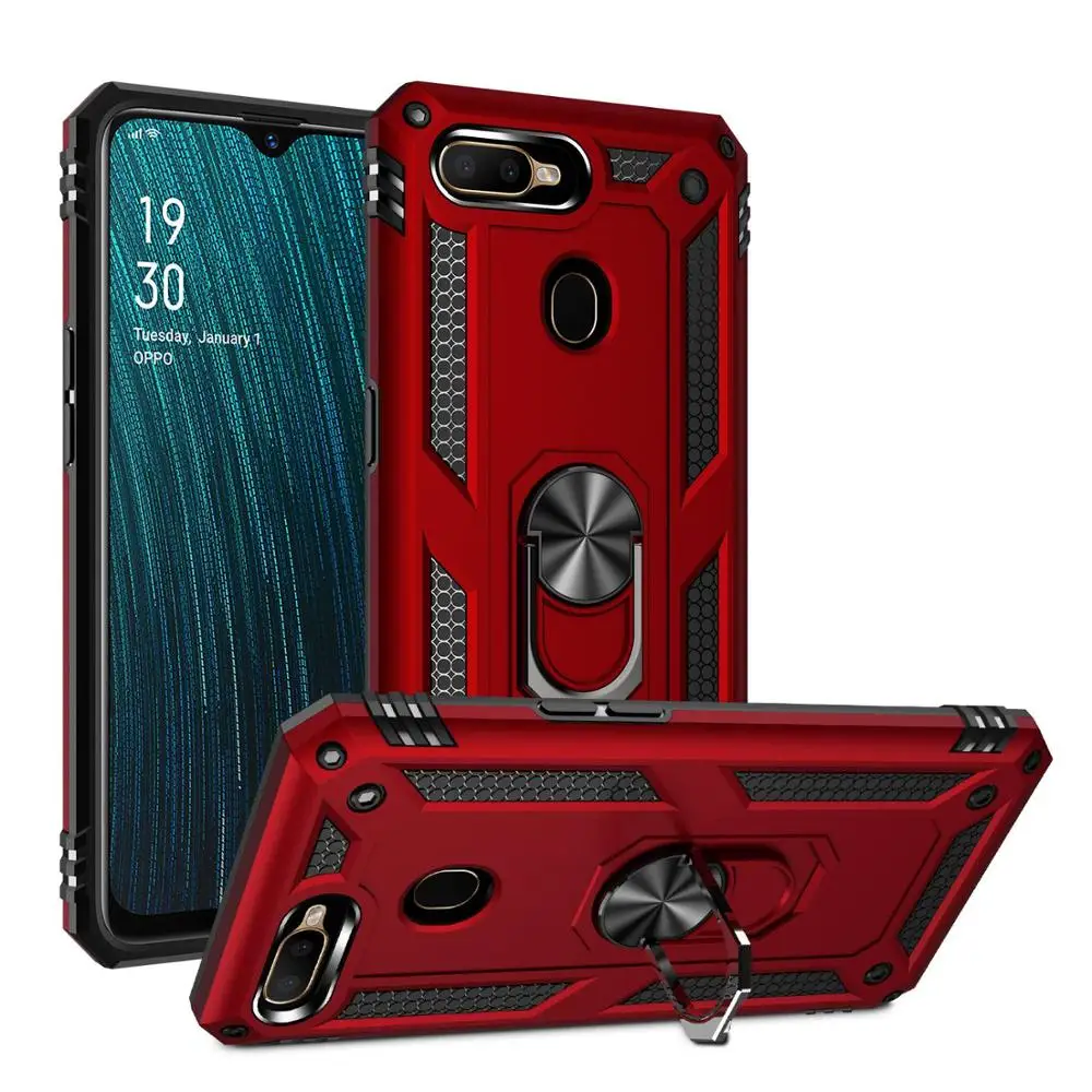 NEW Cases For OPPO R15 R17 F11 Pro A3S A5S Shockproof Hybrid Rubber Hard Plastic Armor Magnetic Bracket 360 Ring Holder Cover