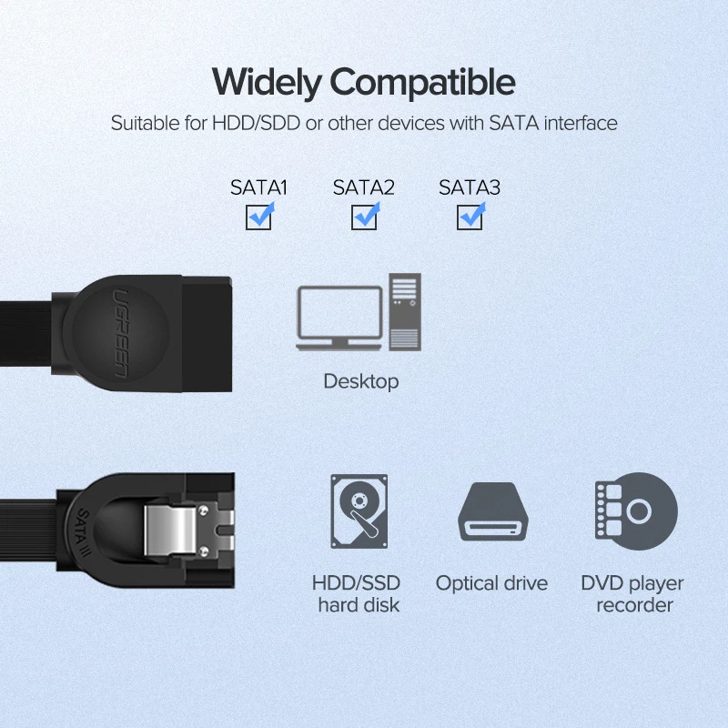 Ugreen SATA Cable 3.0 to Hard Disk Drive Sata 3 Cable Adapter for Asus Laptop 6Gbps 3.0 SSD HDD Hard Drive Right-angle Converter