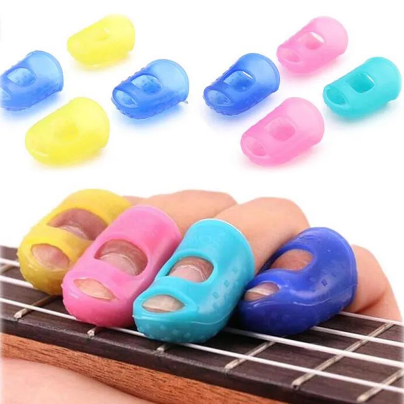 4Pcs/Pair Elastic Silicone Guitar Finger Guards Fingertip Protectors for Guitar Ukulele Beginner Other Strings Random Color