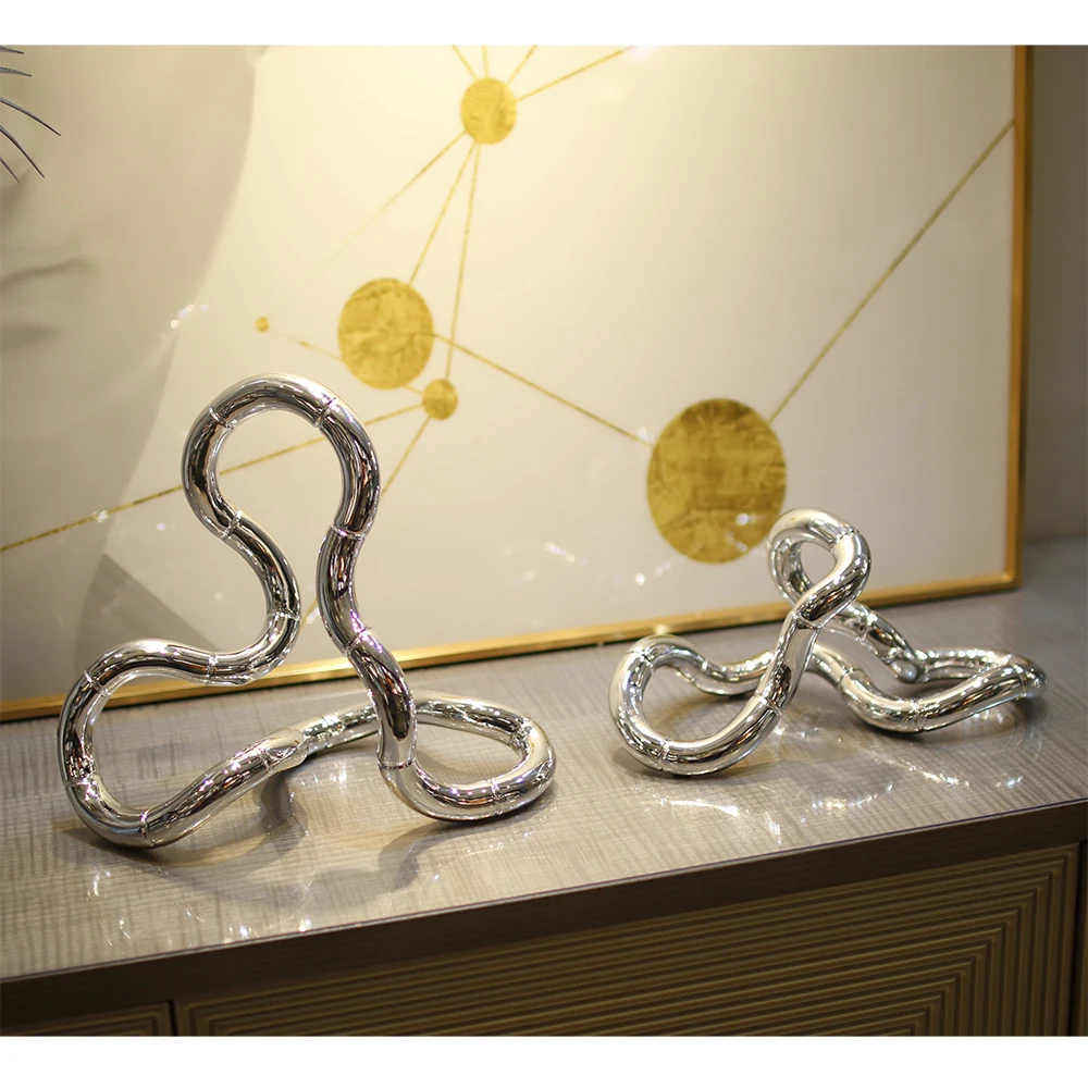 JOYLOVE Modern Silver Abstract Curve Line Sculpture Modeling Design minimalista Home Living Room Office Hotel Desktop Art Layout