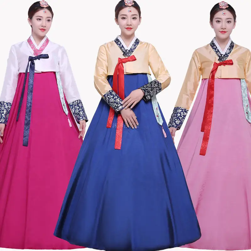 

New Bronzing Korean Folk Costume Embroidery Flower Traditional Hanbok Female Daily Korean Wedding Show Dance Festival Dress