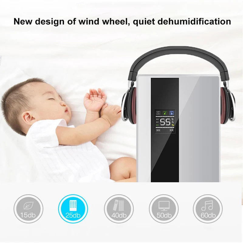 Electric Air Dehumidifier for Home Mute Bedroom Basement Mini Moisture Absorption Dryer Big Screen LCD External Water Pipes