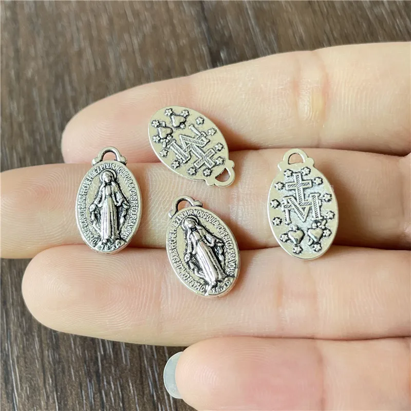 Charms oval metal disc Virgin Mary religious pendant for jewelry making DIY bracelet necklace accessories