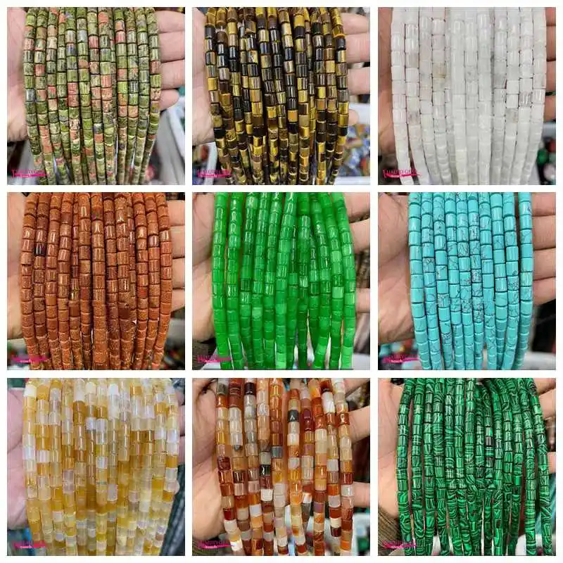 Natural Multicolor Stone Spacer Loose Beads 6x6mm Smooth Column Shape DIY Jewelry Making 38cm wk420