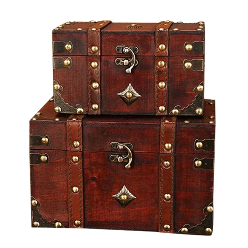 Treasure Chest Vintage Wooden Storage Box Antique Style Jewelry Organizer for Je