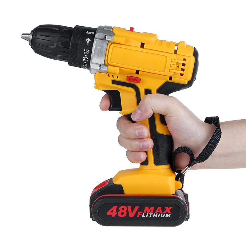 48V 1500W Electric Drill Rechargeable Cordless LED Light Multifunctional Household Electric Wrench Power Adapter + Battery EU