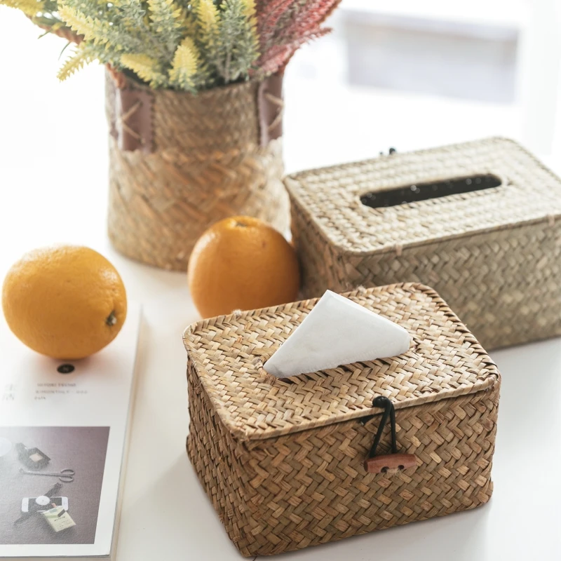 WHYOU-Rattan Tissue Box for Car, Handicraft Woven, Antique Noble Paper Case, Holder, Home Decoration, Wedding Gifts, 1 Pc