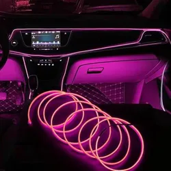 Tira de luces LED con cable EL, tubo de cuerda de luz de neón, borde plano, decoración Interior de coche, lámpara de decoración de Ambiente, accesorio decorado, USB, 5V, 1M, 2M, 3M, 5M, 10M