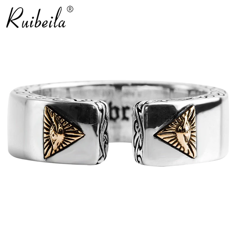 Ruibeila s925 silver European and American eyes of God opening ring retro pattern personality Party tail ring R01010723