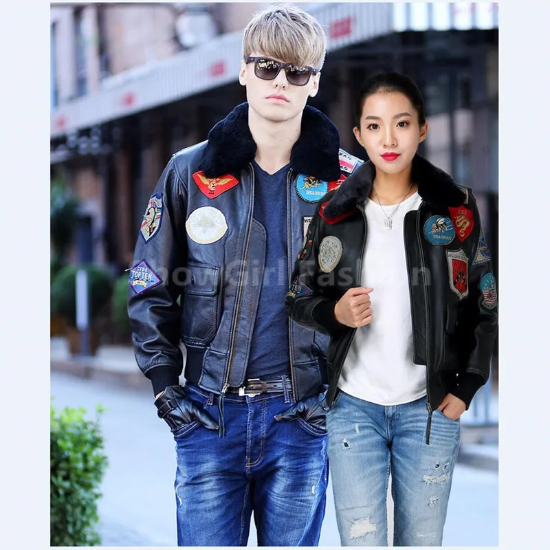 2020 Lovers TOP GUN Genuine Jacket Wool Collar Real Thin Sheepskin Leather Pilot Coat Plus Size 5XL Can Customized