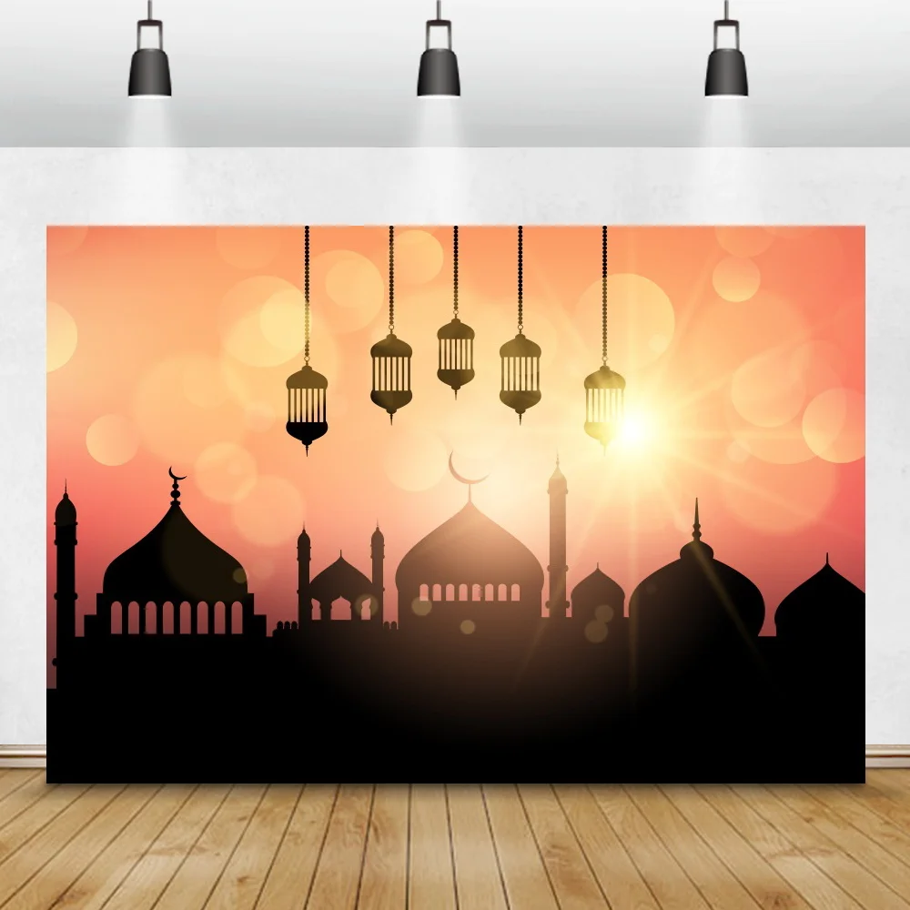 Laeacco Eid Mubarak Photo Backdrop Mosque Ramadan Kareem Moon Party Poster Baby Photographic Background Photocall Photo Studio