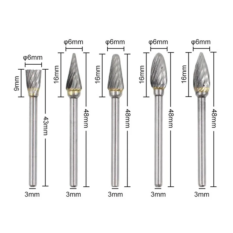 10 adet Tungsten karbür matkap uçları Metal çapak Tungstenio Burs Cnc freze kesicisi Dremel Mini koni matkap seti aksesuarları