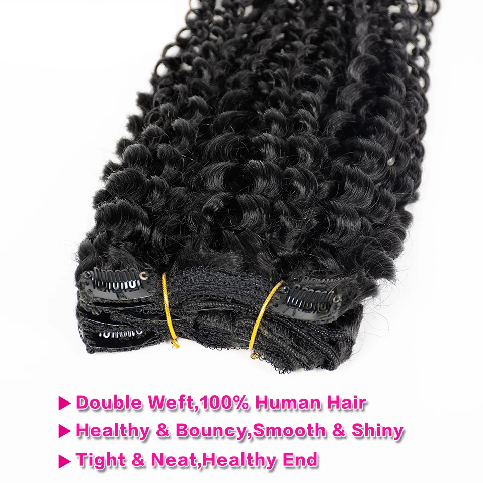 Tinashe Beauty  Kinky Curly Clip In Human Hair Extensions For Black Women Brazilian 4C Kinky weave Clipins Natural Black 8 pcs