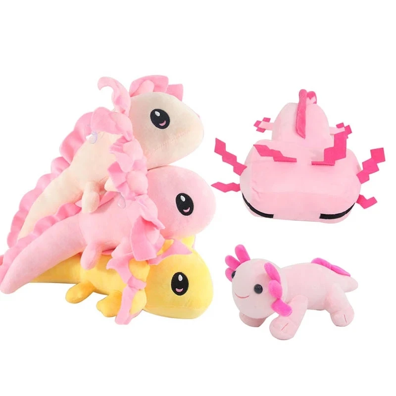 New 25cm/35cm Cartoon Animal Axolotl Plush toys Cute Soft Pink Hexagonal Dinosaur Stuffed Dolls Gifts For Boys Girls