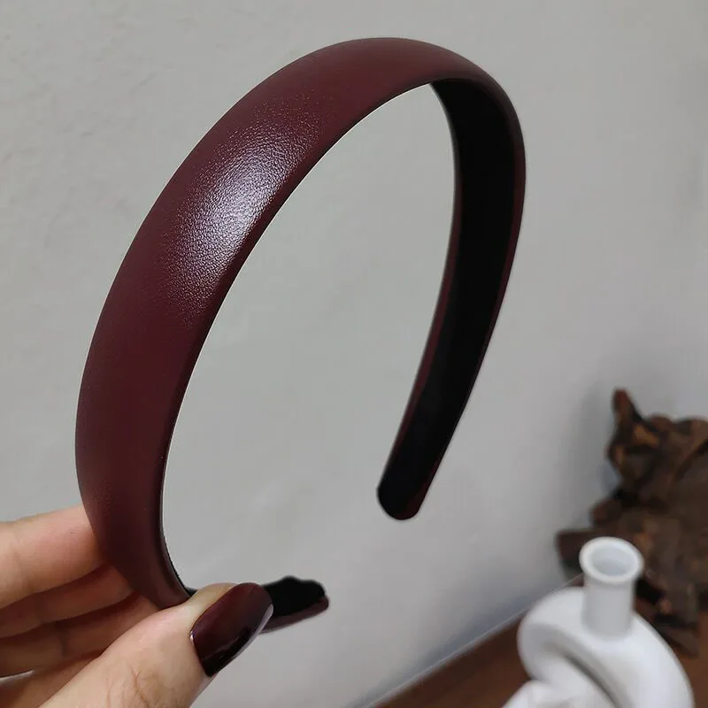 Ruoshui Vintage Pu deri Hairband katı çerçeve kore tarzı kafa kafa çember kızlar kaymaz türban moda saç aksesuarları