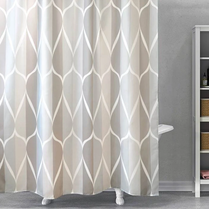 Grey Shower Curtain with 12 Hooks Geometric Printed Bathroom Curtains Quality Cloth Polyester Fabric Bath Curtain for Home Decor