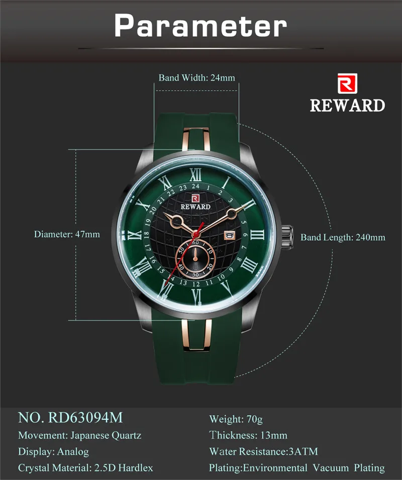 REWARD Mens Watch Top Luxury Brand Sport Waterproof Watches For Men Steel quartz Male wristwatches relogio masculino