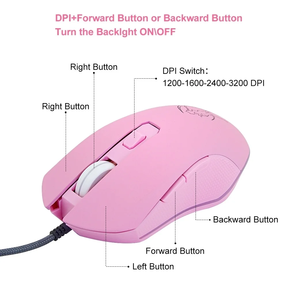 CHYI Colorful Backlit Gaming Mice 3200 DPI Pink Computer Mouse  Optical Wired Fashion Sailor Moon Mouse Girl Gift For Laptop