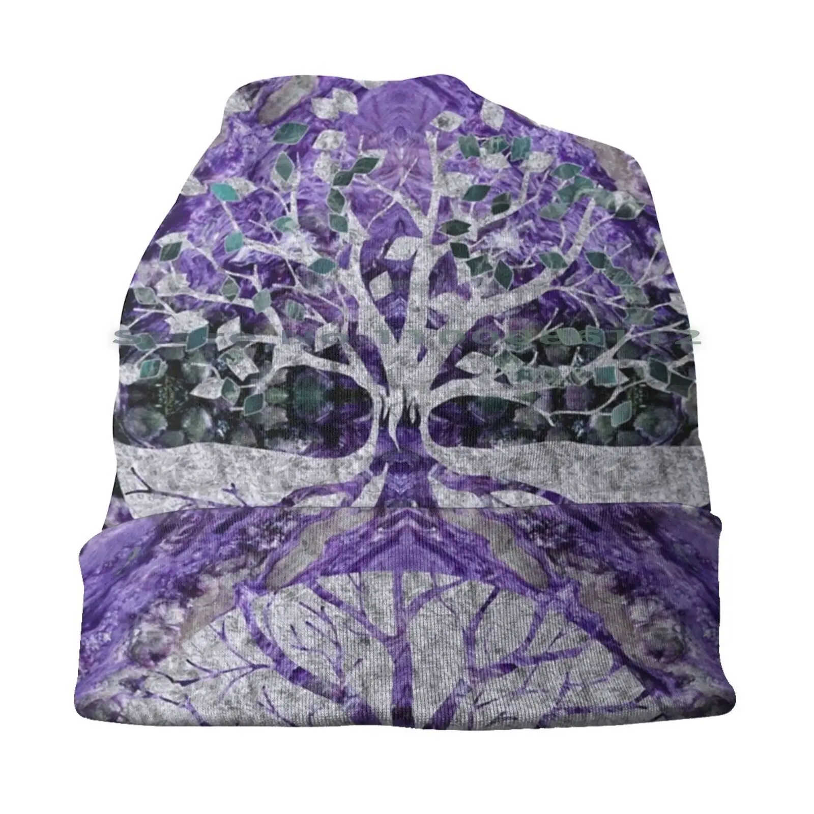 Silver Tree Of Life Yggdrasil On Amethyst Geode Bucket Hat Sun Cap Amethyst Purple Stone Marble Violet Crystal Mineral Geode