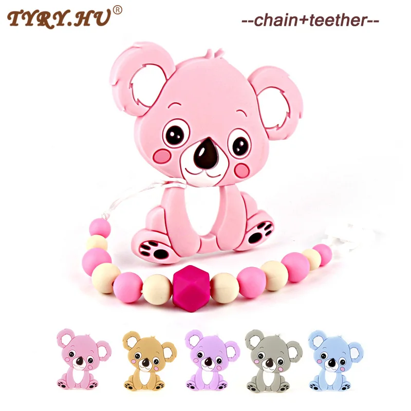 

TYRY.HU Koala Teether Silicone Teething Bead Pacifier Chain Silicone BabyTeethers Teething Toy Infant Soother Newborn Gift