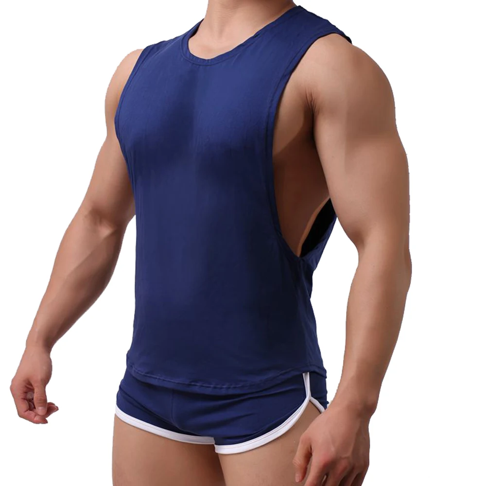 New Brand Men Low Cut Loose Sleeveless Shirt Tops & Boxers Sets Men\'s Undershirt Vest Home Sleepwear Casual Suit