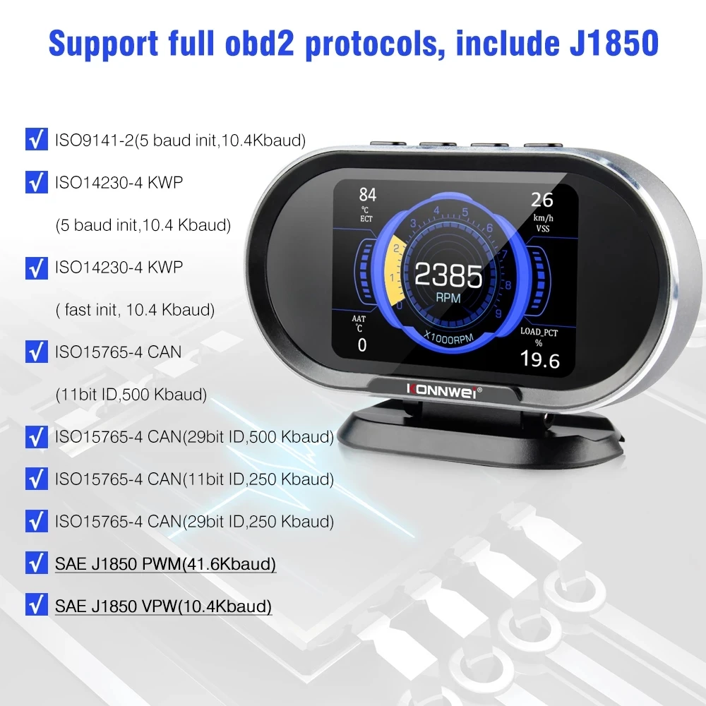 Anto On-Board Computer KW206 OBD2 Scanner Automotive Scan Computer Code Reader Fuel Consumption Water Temperature Gauge