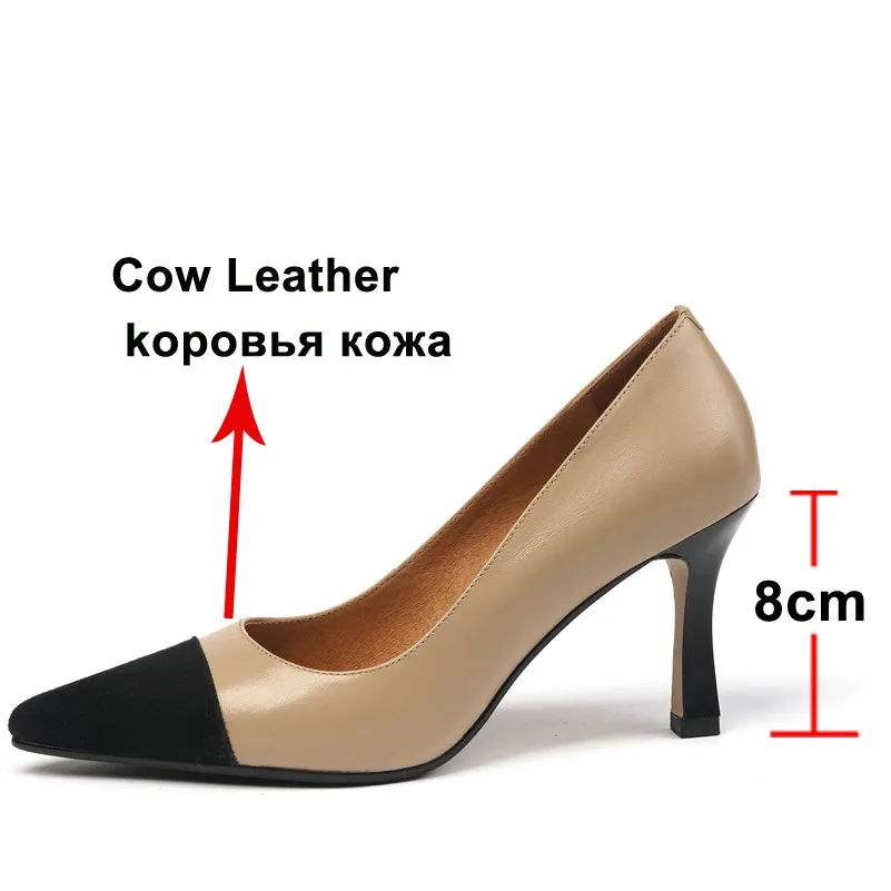 Meotina Pointed Toe Pumps Women Shoes Genuine Leather High Heels Shallow Thin Heel Dress Shoes Female Footwear Apricot Size 40