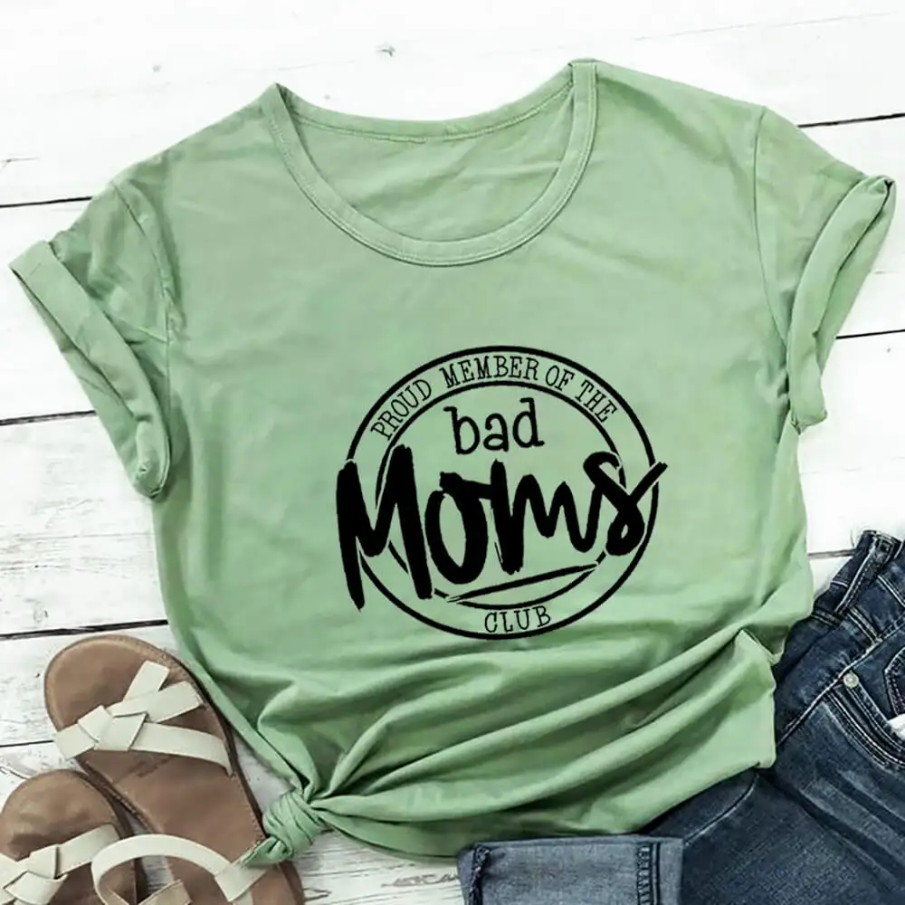 

Cute Bad Mom 100%Cotton Women's Tshirt Funny Mom Life Summer Casual O-Neck Pullovers Short Sleeve Tops Mother's Day Gift