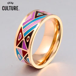 Color Culture Brand Exclusive Beautiful Geometry Stripe Color Rings  Enamel Ring 0.8cm width Gilded Steel Rings for Women