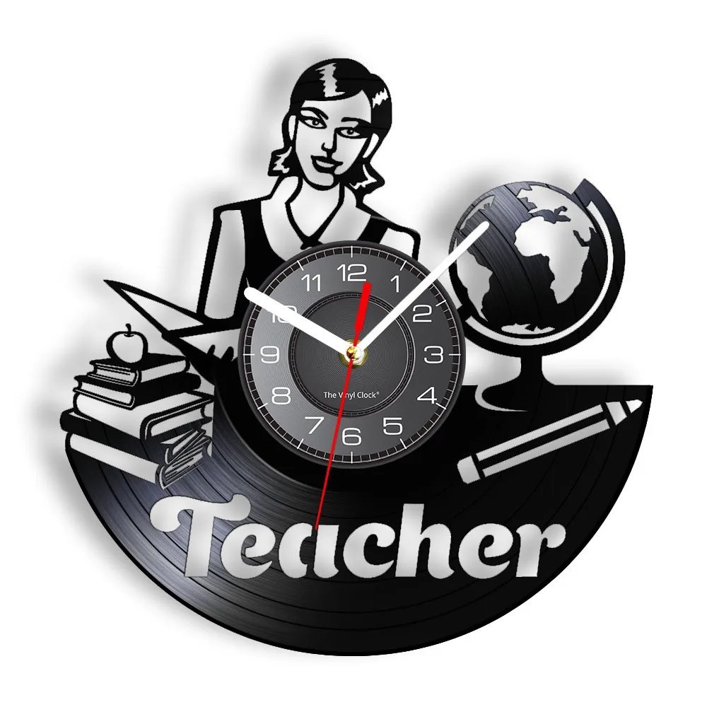 Geographical Teacher Appreciation Vinyl Album Record Clock School Classroom Educational Wall Art Modern Design Silent Wall Clock