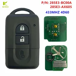 KEYECU sostituzione Keyless Remote key 2 pulsante 433MHz 4D60 Chip per Nissan Micra x-trail Note NV200 TIIDA 285E3AX605 / 285E3BC00A