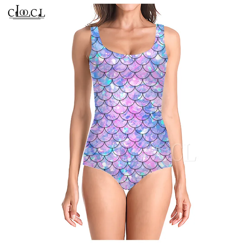 2021 Newest One-piece Swimsuit Girl Bathing Suit Fish Scale 3D Print Sleeveless Slim Sportswear Women Colorful Swimwear