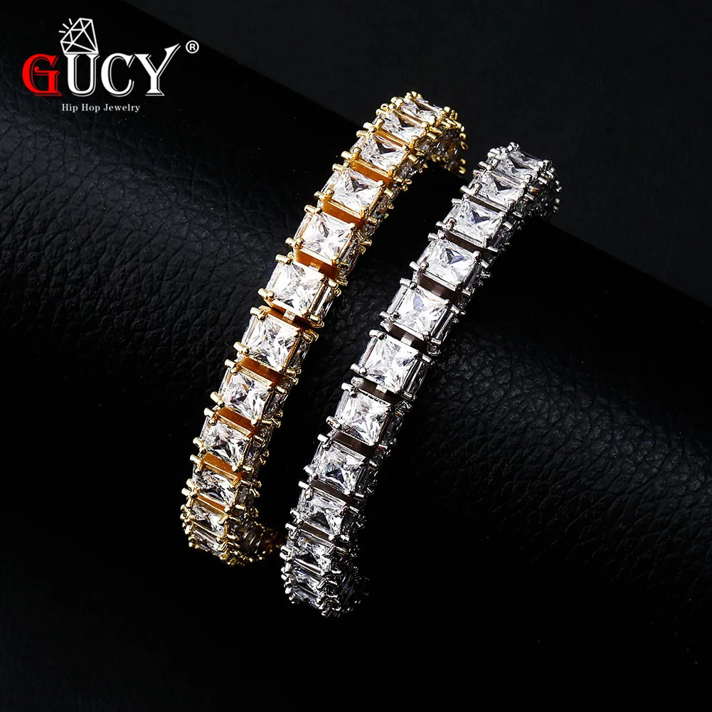 GUCY 8mm Mens AAA Cubic Zirconia Tennis Bracelet Chain Hip Hop Jewelry 1 Row Gold Silver Color CZ Bracelet Link Birthday Gift