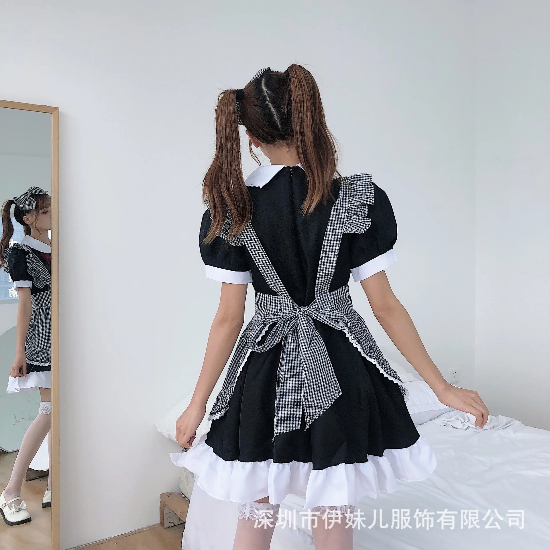 Mùa Hè Mềm Bé Gái Búp Bê Thắt Nơ Cổ Vòng Eo Thon Gọn Kẻ Sọc Đầm Công Chúa Ren Kawaii Lolita Đầm Gothic Bông Tai Kẹp Đậm