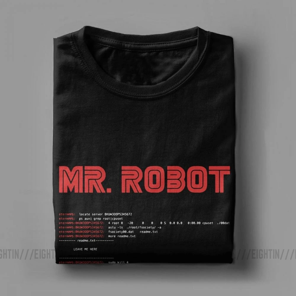 Mr Robot Fsociety00.dat T-Shirt Men Hacker Fsociety Hack Linux Programmer Awesome Cotton Tee Short Sleeve T Shirts Adult Tops