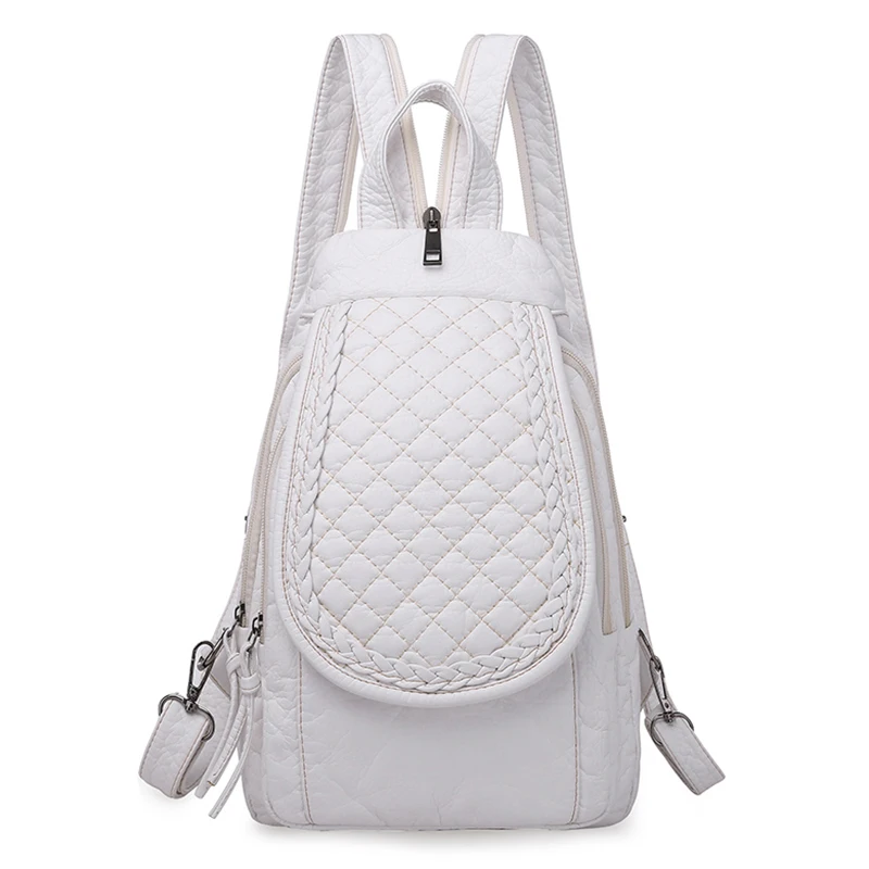 KMFFLY Hot Weiß Frauen Rucksack Weibliche Gewaschen Weichen Leder Rucksäcke Damen Sac A Dos Schule Taschen für Mädchen Reisen Zurück Pack rucksäcke 8